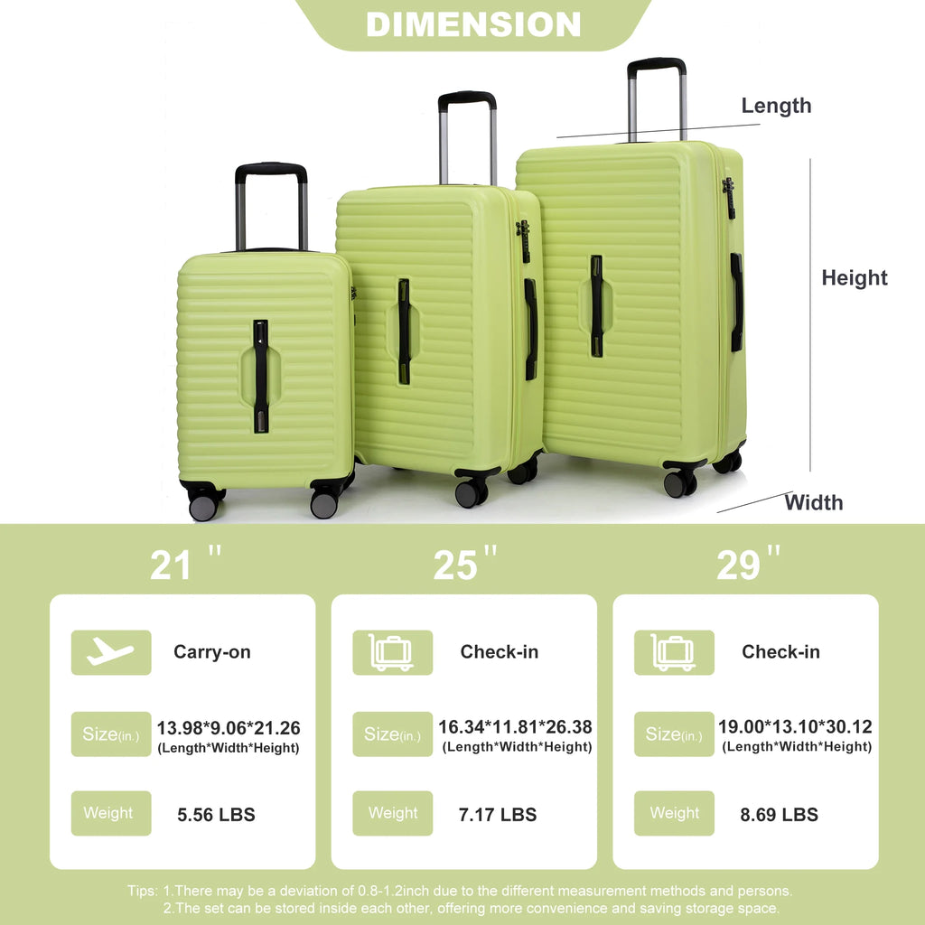 PAPROOS 3-Piece Luggage Set (20''/24''/28''), Hardshell Lightweight Suitcase with USB Port and Side Hooks, Travel Luggage with TSA-Lock, Hardside Rolling Luggage for School, Travel, Pink
