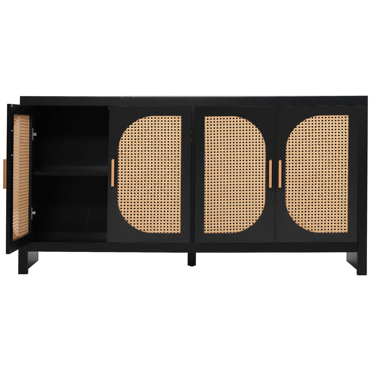 Modern Rattan Sideboard Buffet Cabinet, Kitchen Storage Cabinet, Living Room TV Stand for TVs up to 65", Entertainment Center with Adjustable Shelf, for Dining Living Room Hallway, White