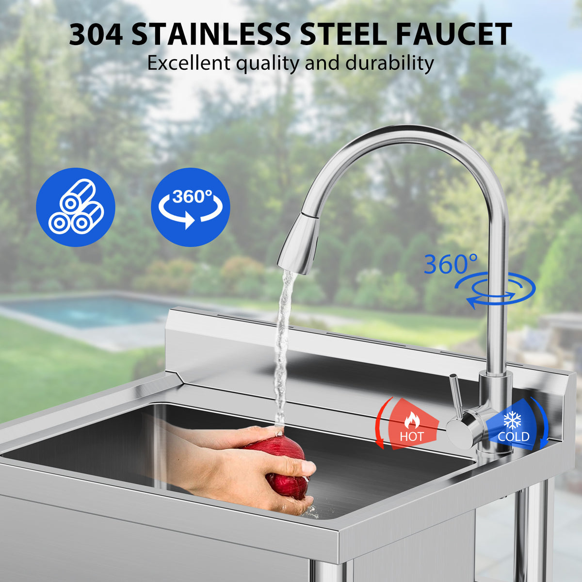 Garvee Utility Sink,24"Dx20"Wx41"H,Stainless Steel Sink with Hot & Cold Hoses,Storage Shelve,Faucet for Kitchen,Laundry Room,Backyard,Garage