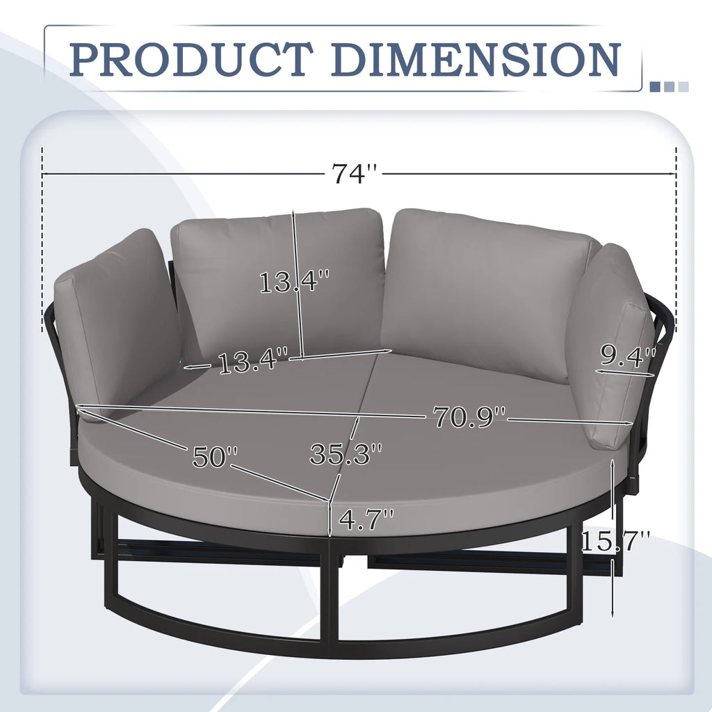 AECOJOY Metal Patio Furniture Set 73" Outdoor Conversation Set Patio Sectional Sofa Couch with Removable Cushions in Beige