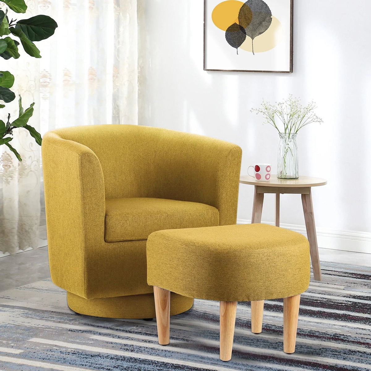 Lohoms Accent Arm Chair With Ottoman Set, Modern Home Leisure Chair with Footrest, Comfy Upholstered Armchair Single Sofa, Reading Chair with Solid Wood Legs for Living Room Bedroom, Gray