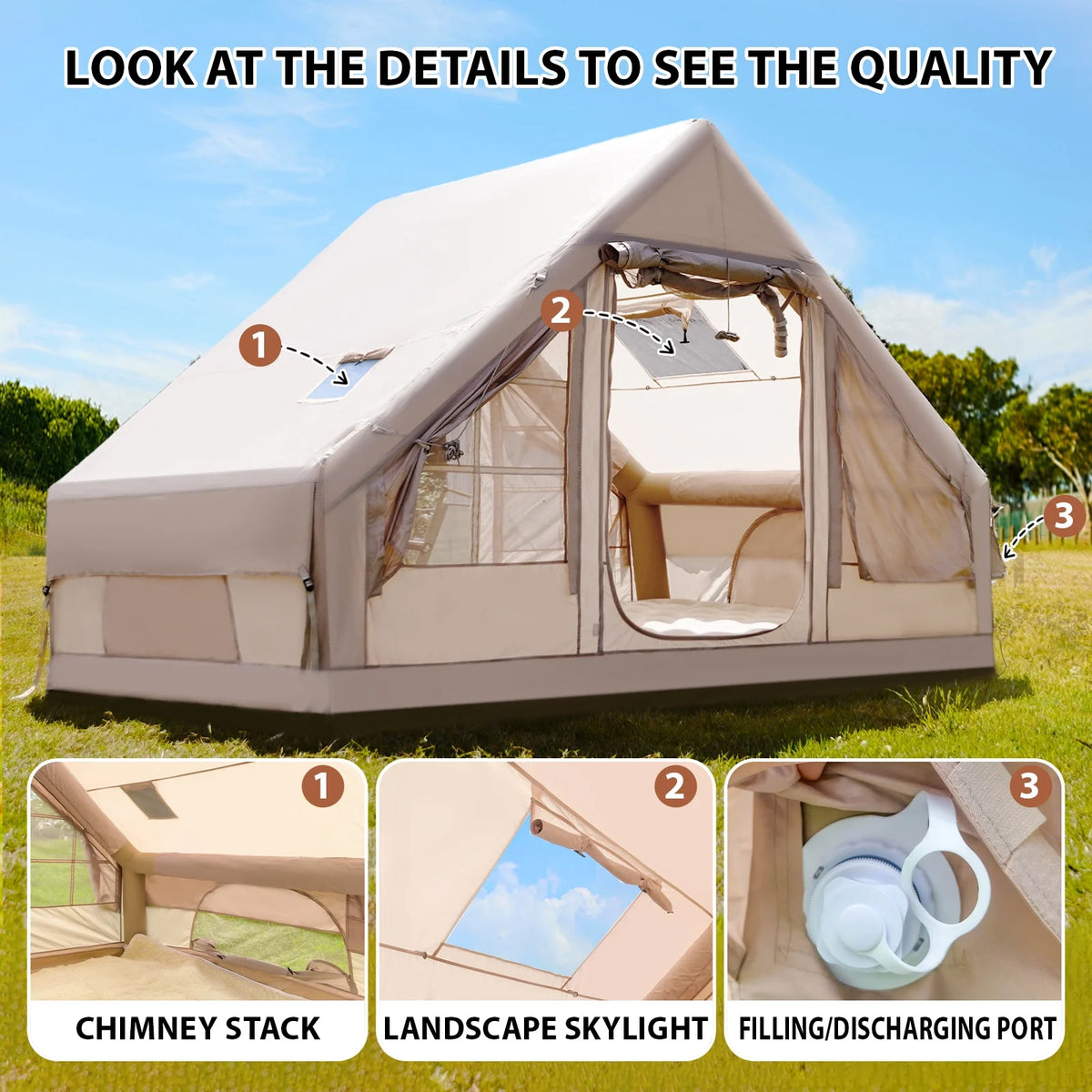 Inflatable Camping Tents 4/6/8/10 Person,129 Square Feets Large Blow up Tent with Stove Jack