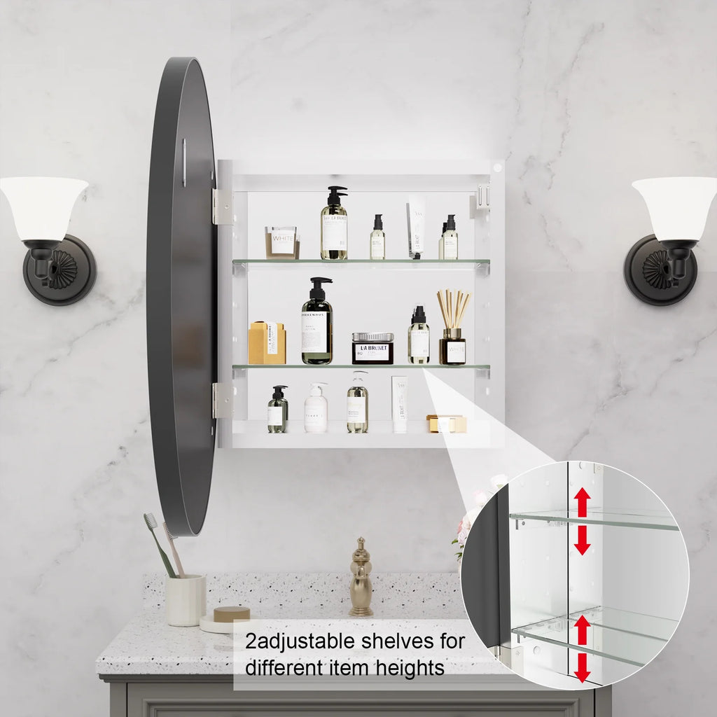 WallBeyond Bathroom Medicine Cabinet with Round Mirror Aluminum Framed 28", Gold