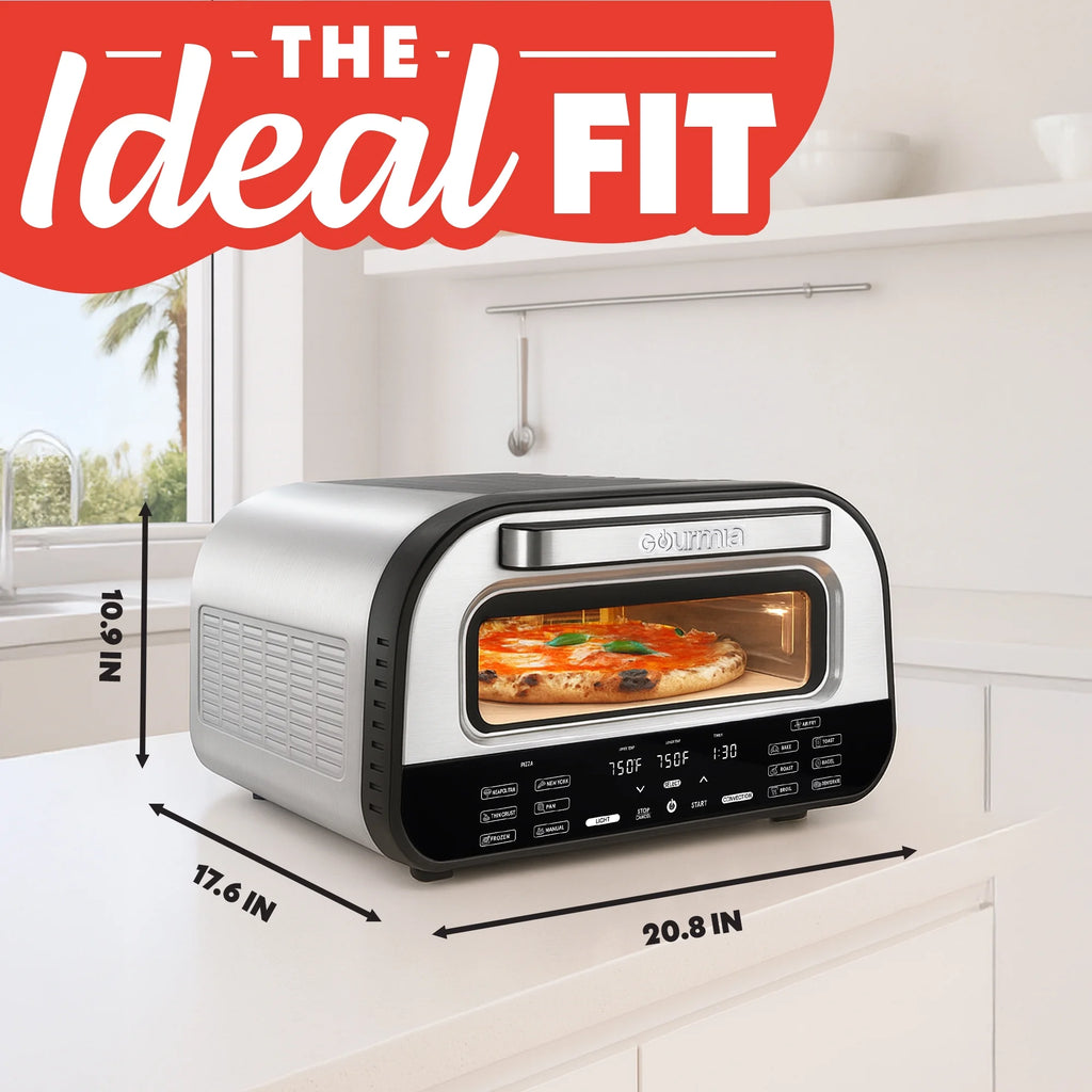Gourmia Indoor Pizza Oven - All-in-One with 7 Cooking Functions, 6 Pizza Presets, Stainless Steel