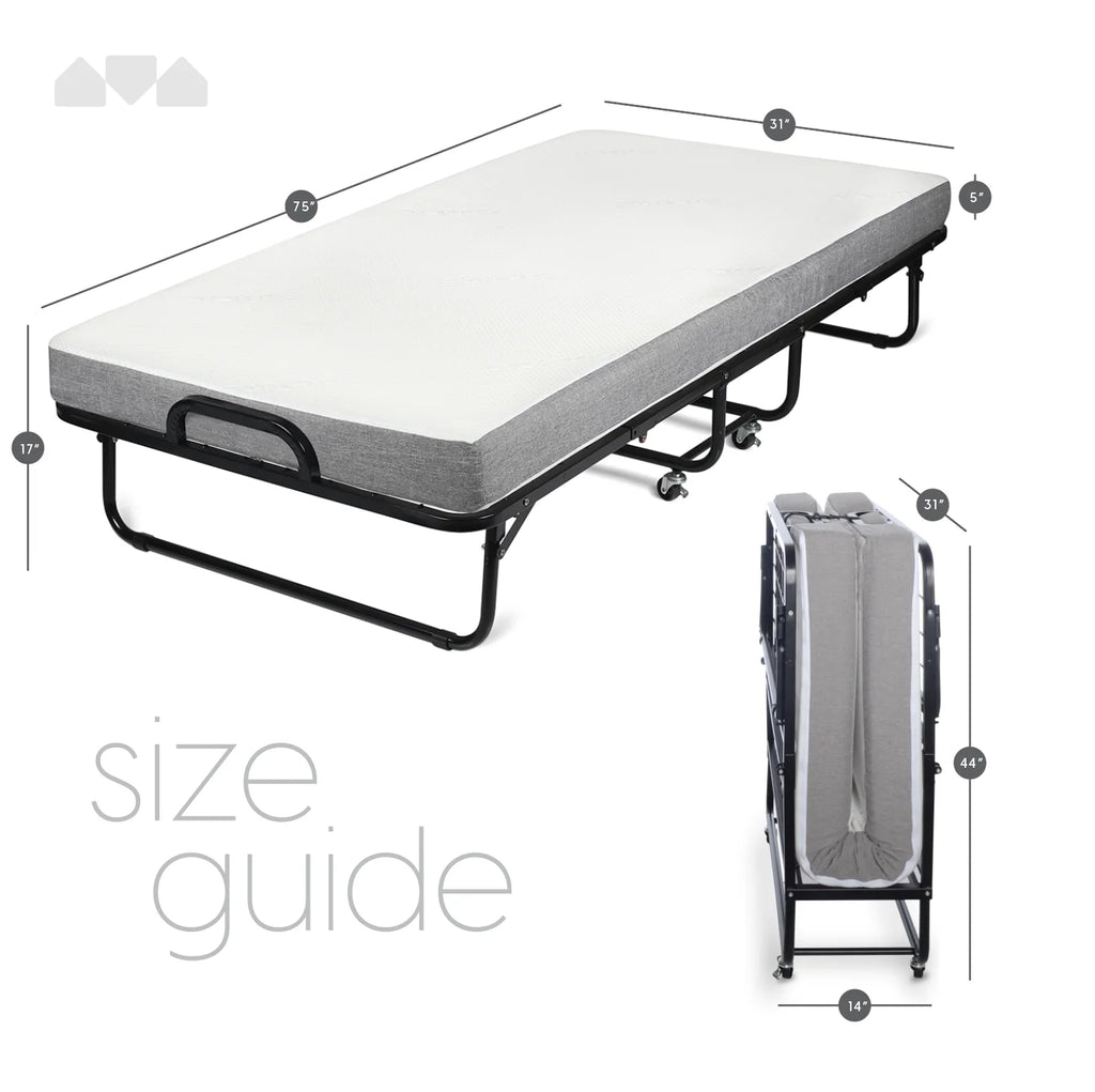 Milliard Diplomat Adjustable Size Modern Folding Bed with Memory Foam Mattress