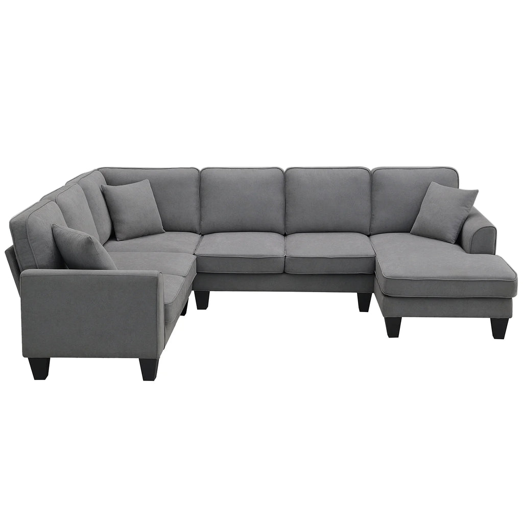 Harper & Bright Designs Modular Sectional Sofa with Ottoman Couch L Shape Corner Sofa Sets 7 Seats Fabric Couch for Living Room, Black, 112 * 87 inch