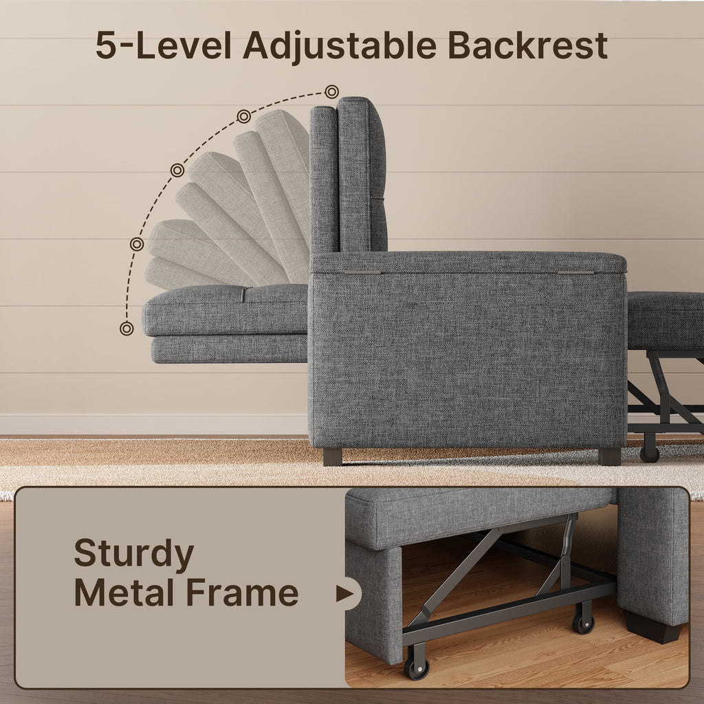 Sofa Bed, Lofka 3-in-1 Convertible Sleeper Sofa with Storage, Adjustable Backrest & Pull Out Function - Sleeper Chair for Small Space, Apartment, Dark Grey