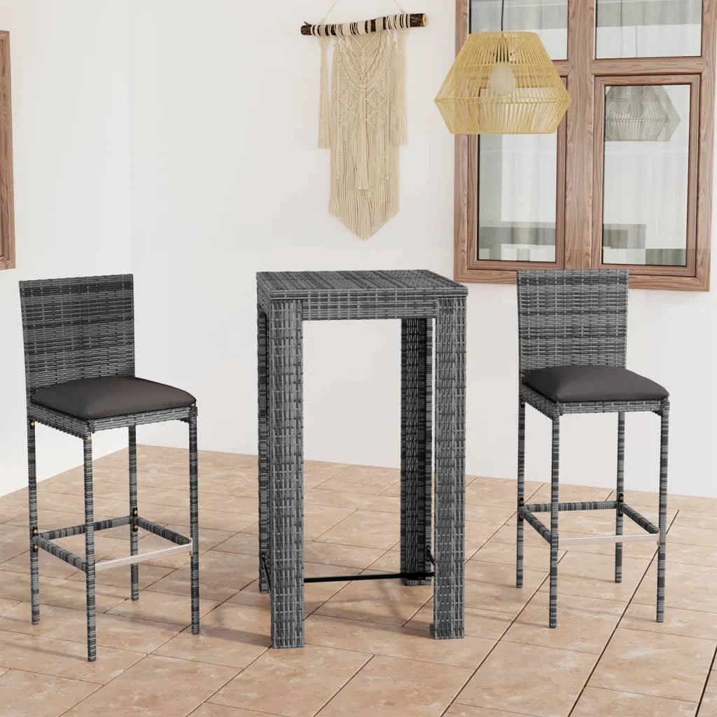 vidaXL Patio Bar Set Outdoor Bistro Set Bar Stool Bistro Table Poly Rattan