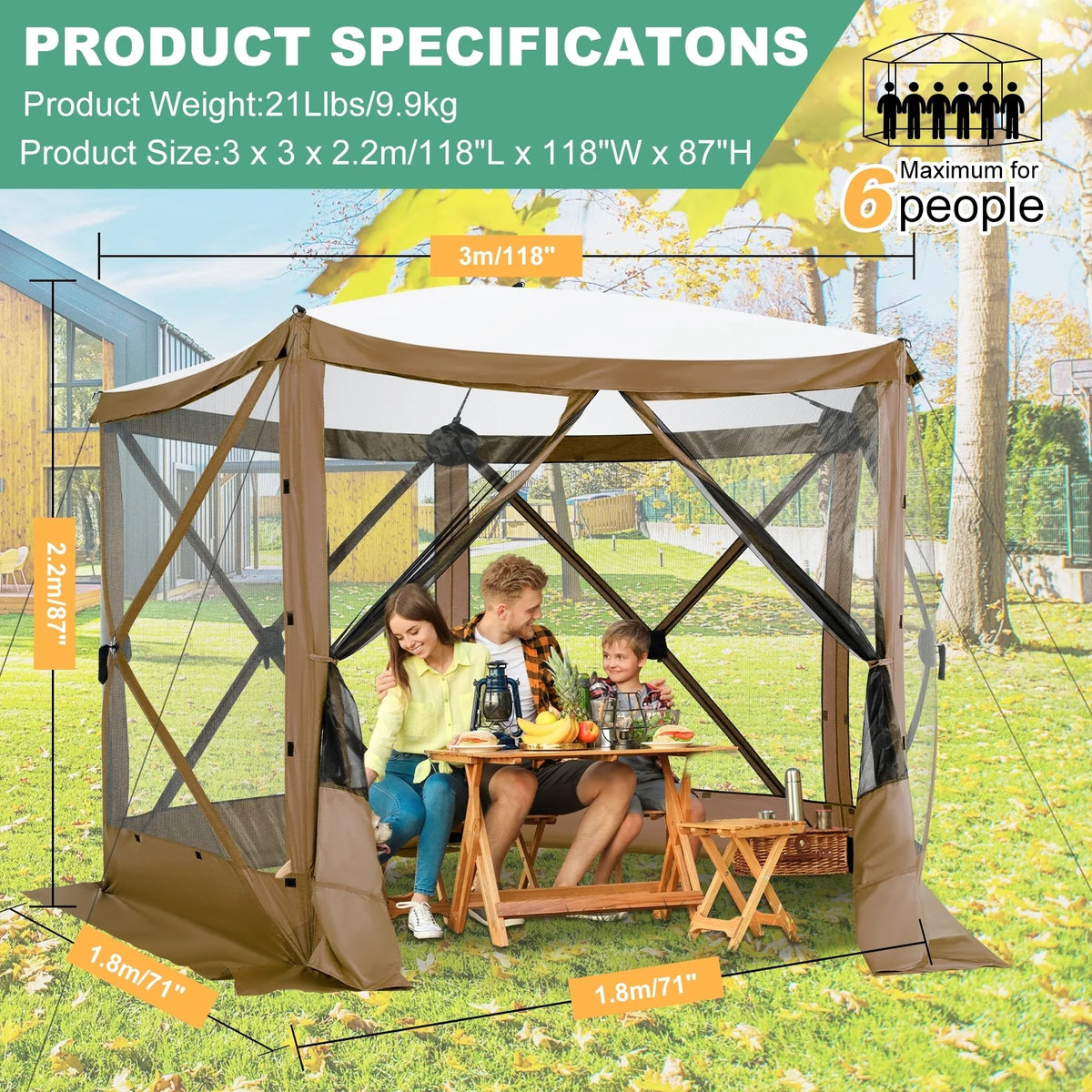 COBIZI 8x8 Pop up Gazebo Tent, Ez up Waterproof Screen Tent Screen House, Portable Outdoor Canopy Sun Shelter with 3 Sidewalls, Carry Bag & Ground Stakes for Camping, Garden and Picnics, Gray