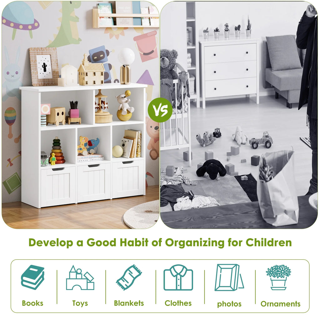 Homfa Toy Storage Organizer with 3 Movable Drawers, 5 Cube Kids Bookcase for Playroom, Storage Cabinet for Living Room, White Finish