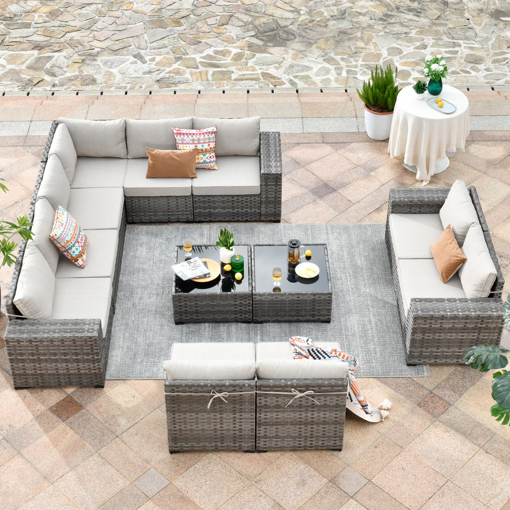 Ovios 12 Pieces Outdoor Furniture All Weather Wicker Patio Conversation Sectional Sofa Set with Side Table for Garden Backyard