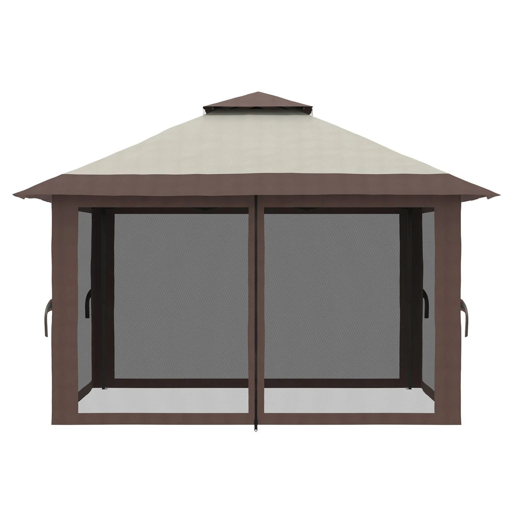 Pop Up Gazebo 13x13ft - Beige Patio Canopy Tent with Mesh Walls