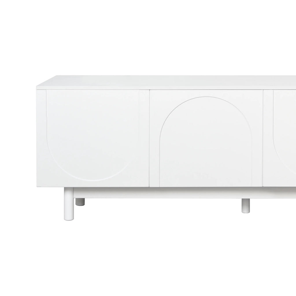 71" Graceful TV Stand with Arch Cabinets�?�?Minimalist Media Console for 78" TVs, White Entertainment Center with Solid Wood Legs & Adjustable Shelves