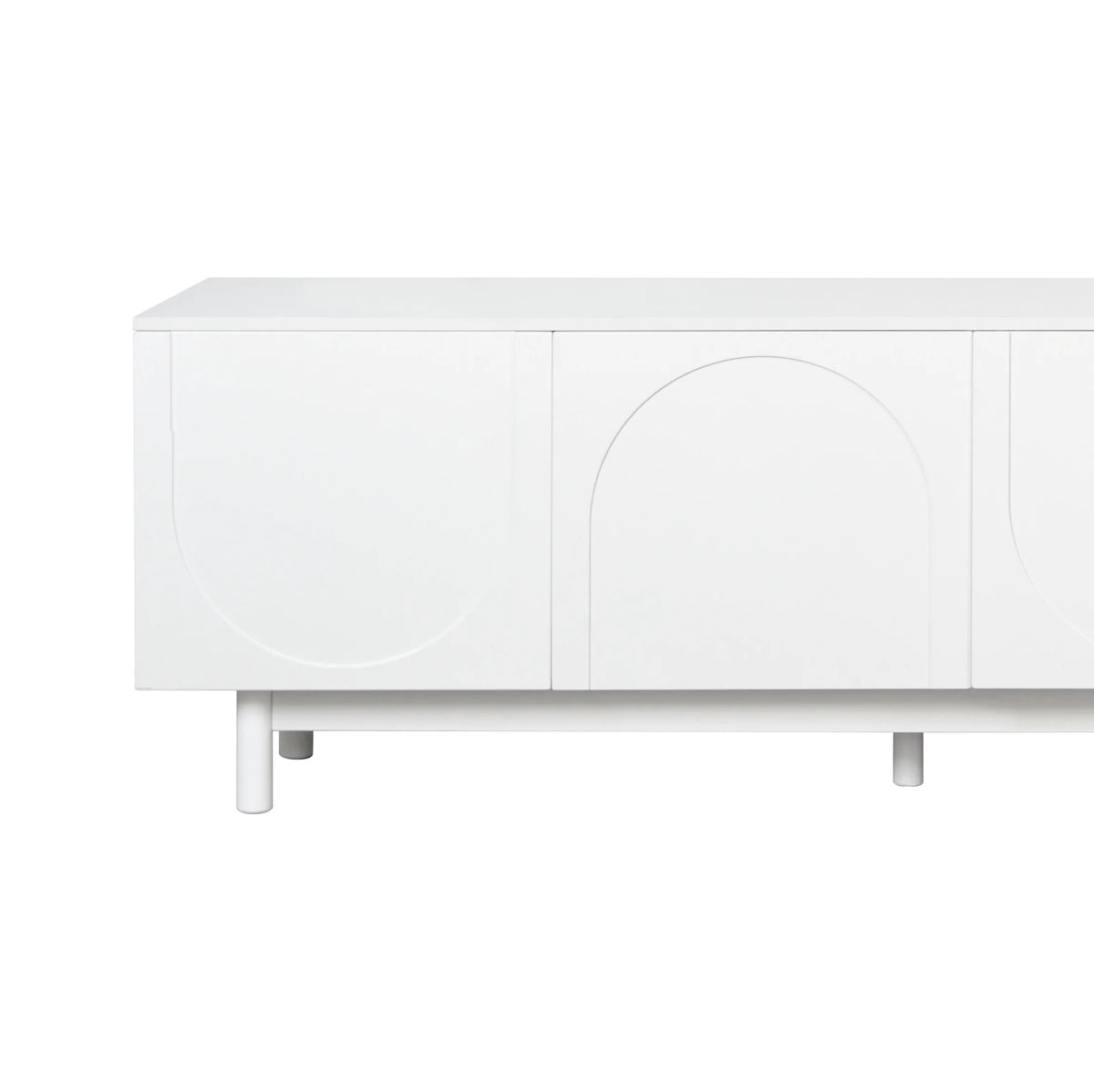 71" Graceful TV Stand with Arch Cabinets�?�?Minimalist Media Console for 78" TVs, White Entertainment Center with Solid Wood Legs & Adjustable Shelves