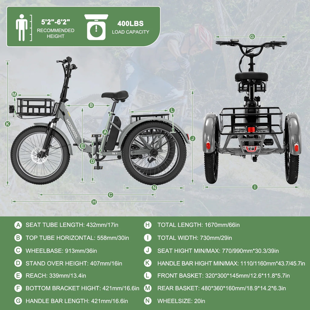 ABORON 3.0 Fat Tire Electric Trike for Senior Foldable E-Bike, 500W Motorized Tricycle Adult 20" Folding 3 Wheel Electric Commute Bike Trike w/48V Battery and Storage Baskets,