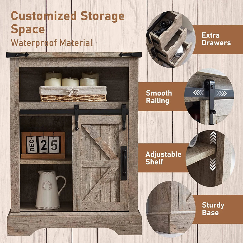 OKD Farmhouse Bathroom Storage Cabinet with 3 Drawers and Adjustable Shelves Wooden Rustic Accent Entryway Cupboard, Antique White