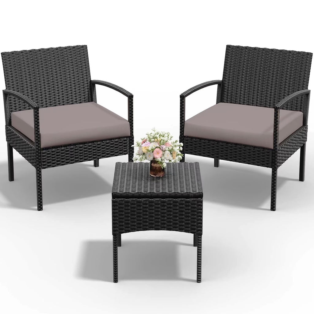 Tappio Outdoor Furniture 3 Piece Patio Bistro Furniture Set, Rattan Conversation Chairs Set with Side Table and Cushions, Patio Furniture Sets for Balcony Garden Porch, Red