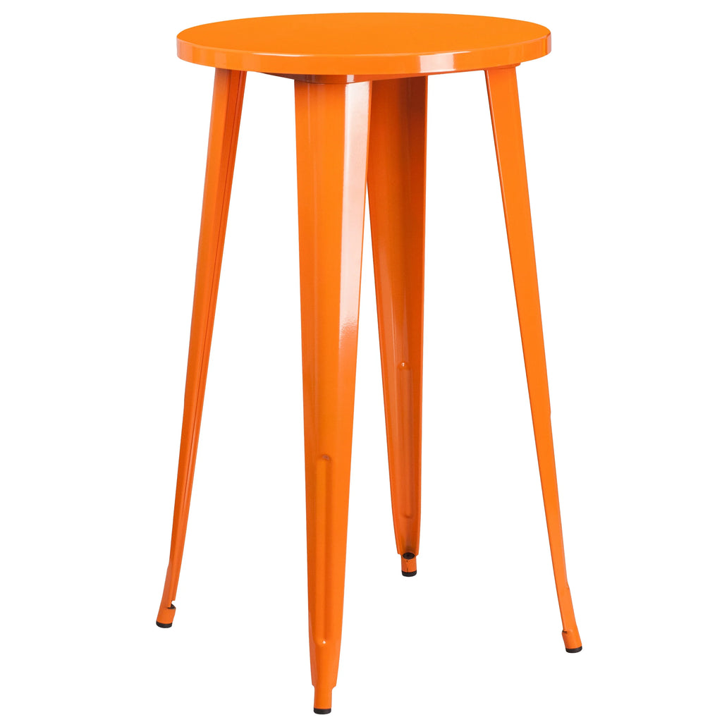 Flash Furniture Earl Commercial Grade 24" Round Silver Metal Indoor-Outdoor Bar Table Set with 2 Vertical Slat Back Stools