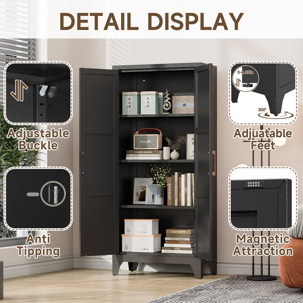 Metal Pantry Cabinet, 61''  White Kitchen Pantry Storage Cabinet with Doors and Adjustable Shelves, Utility Room, Homes, Offices, Garage-, Assembly Required