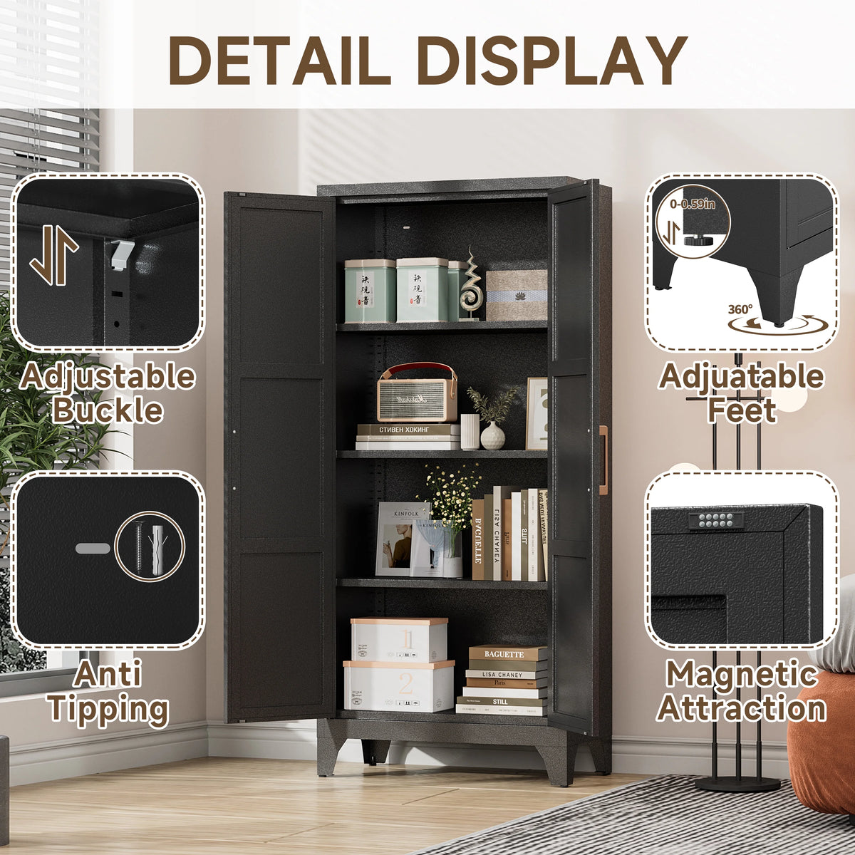 Metal Pantry Cabinet, 61''  White Kitchen Pantry Storage Cabinet with Doors and Adjustable Shelves, Utility Room, Homes, Offices, Garage-, Assembly Required