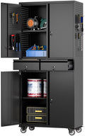 SUPEER 71" Metal Storage Cabinets with Wheels and Pegboards, Industrial Cabinet with 2 Drawers and 2 Adjustable Shelves,, Assembly Required