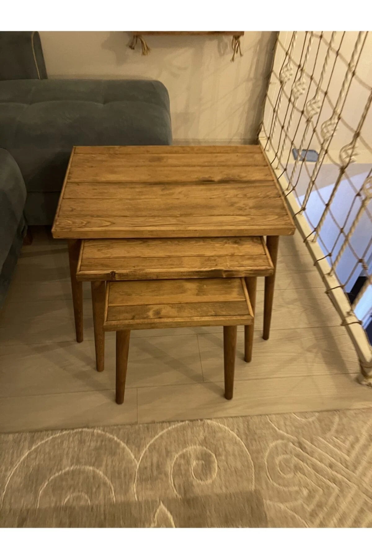 wooden coffee table, triple coffee table, nesting table, rustic furniture