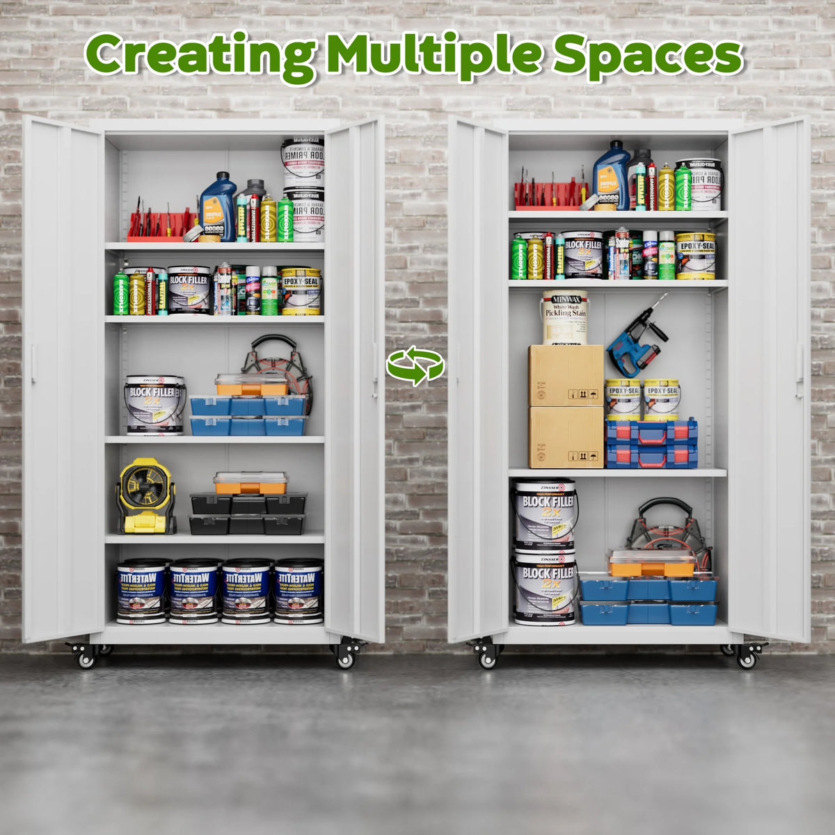 SUPEER 71" Metal Storage Cabinets with Wheels and Pegboards, Industrial Cabinet with 2 Drawers and 2 Adjustable Shelves,, Assembly Required