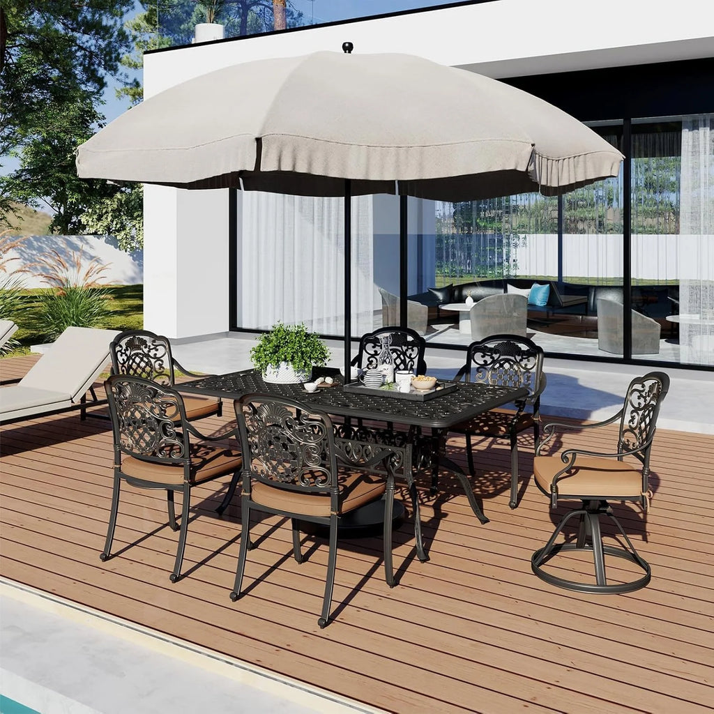 59.06" Cast Aluminum Outdoor Dining Table for 6�? People, Rust-Resistant All-Weather Metal Patio Table with 2" Umbrella Hole, Heavy-Duty Garden Furniture for Deck, Backyard, Dark Bronze, Only Desk