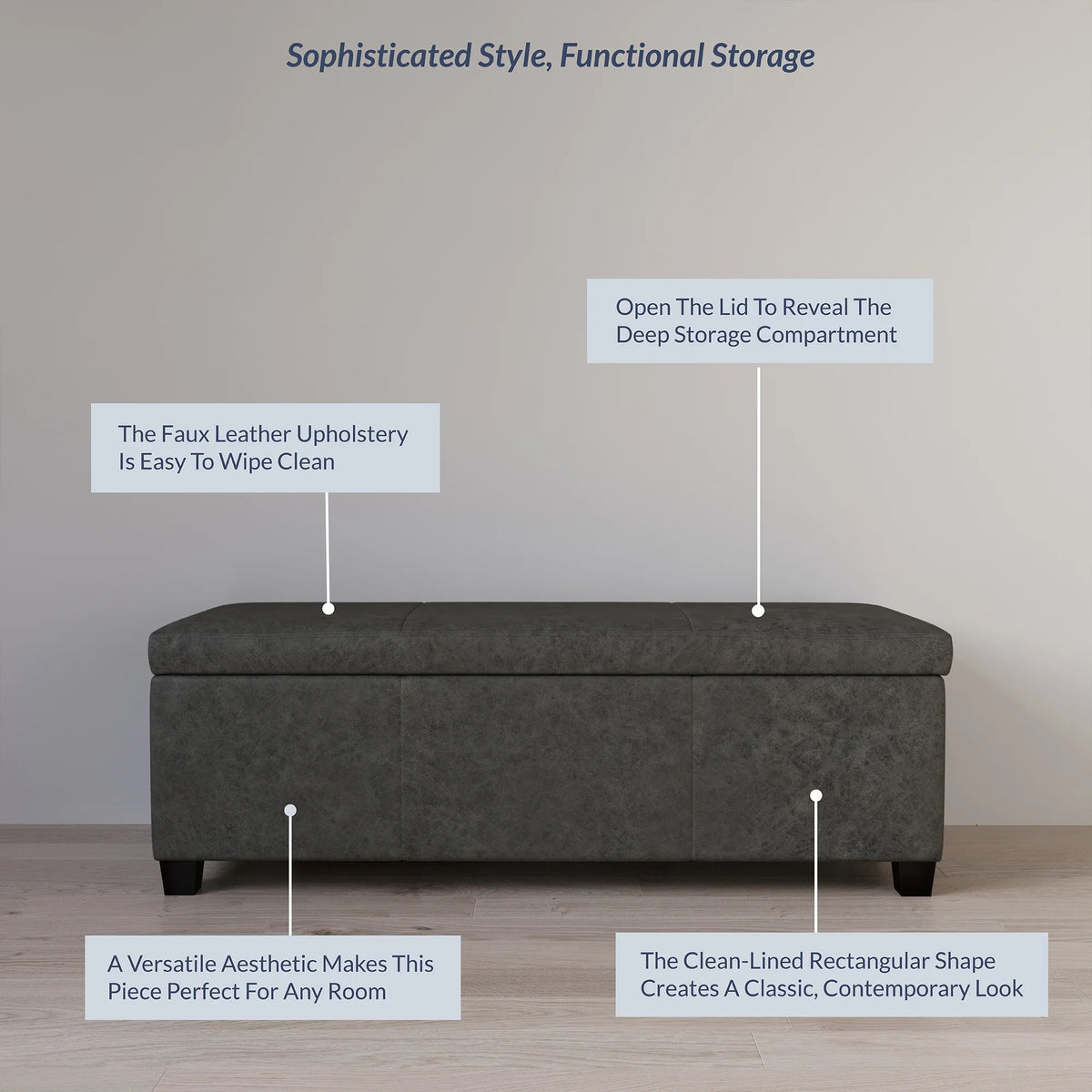 BELLEZE Storage Ottoman Bench Footstool - Amherst (Beige)