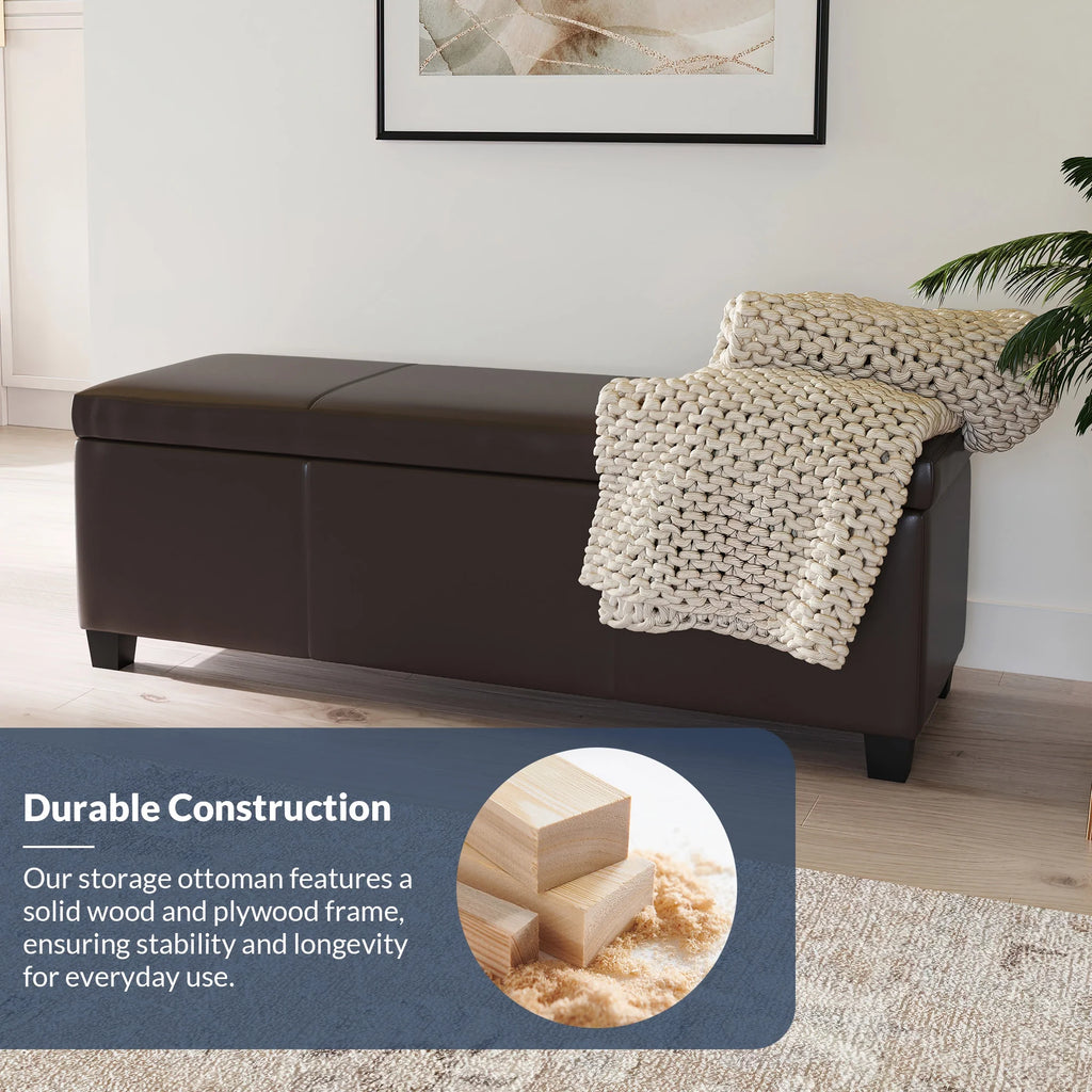 BELLEZE Storage Ottoman Bench Footstool - Amherst (Beige)