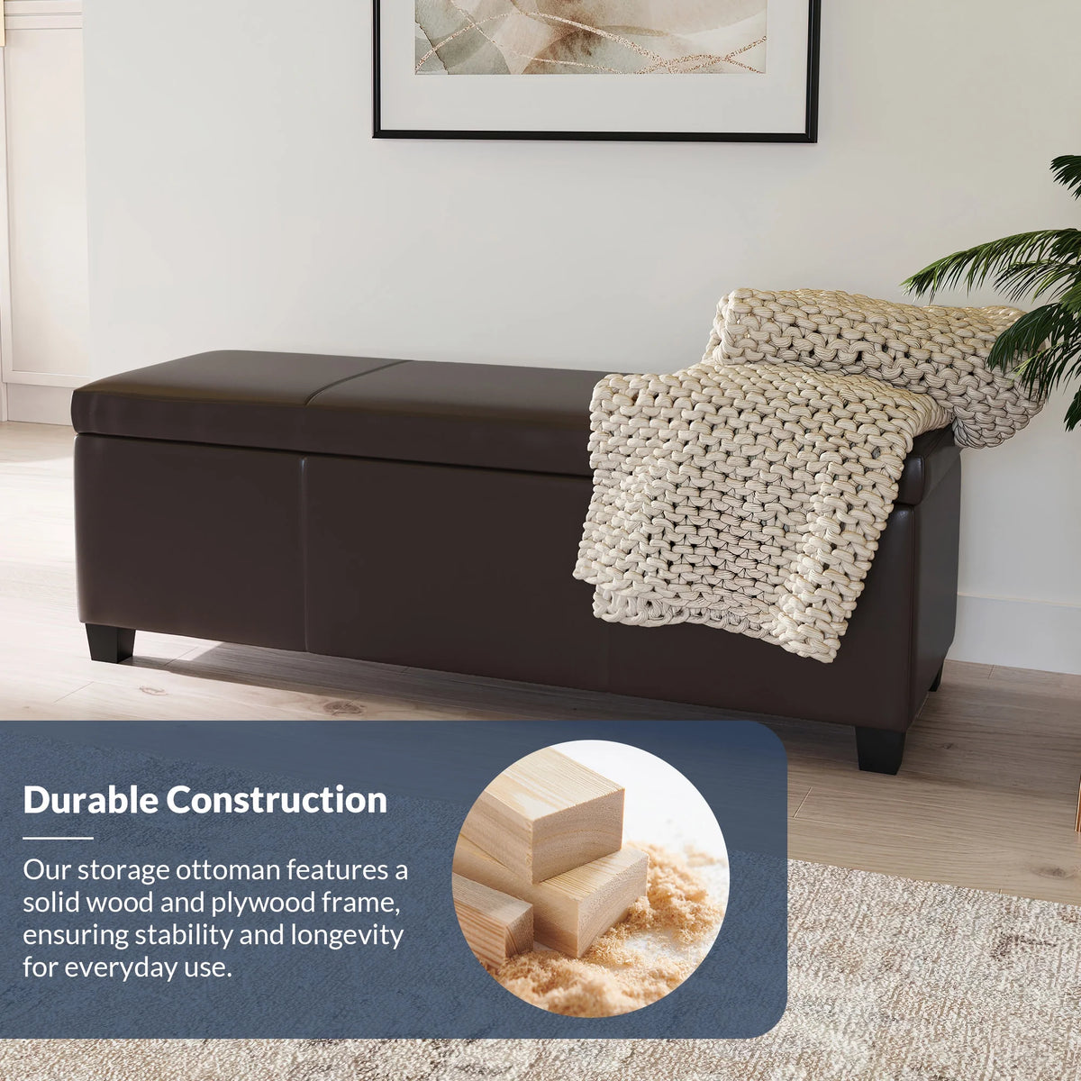 BELLEZE Storage Ottoman Bench Footstool - Amherst (Beige)