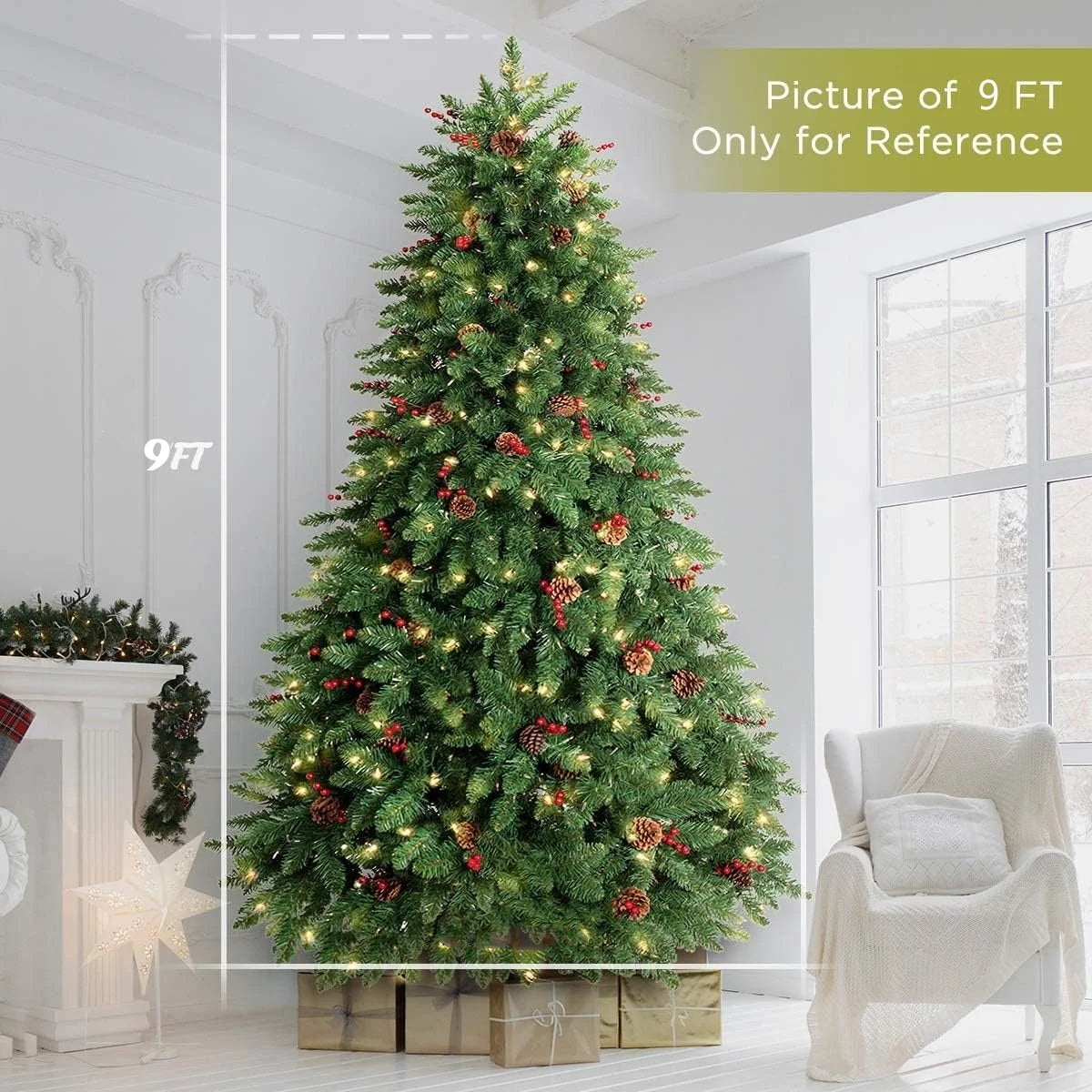 Jostyle 4.5FT Pre-Lit Christmas Tree, Decorated with 300 Clear Lights and Realistic 516 Thicken Tips