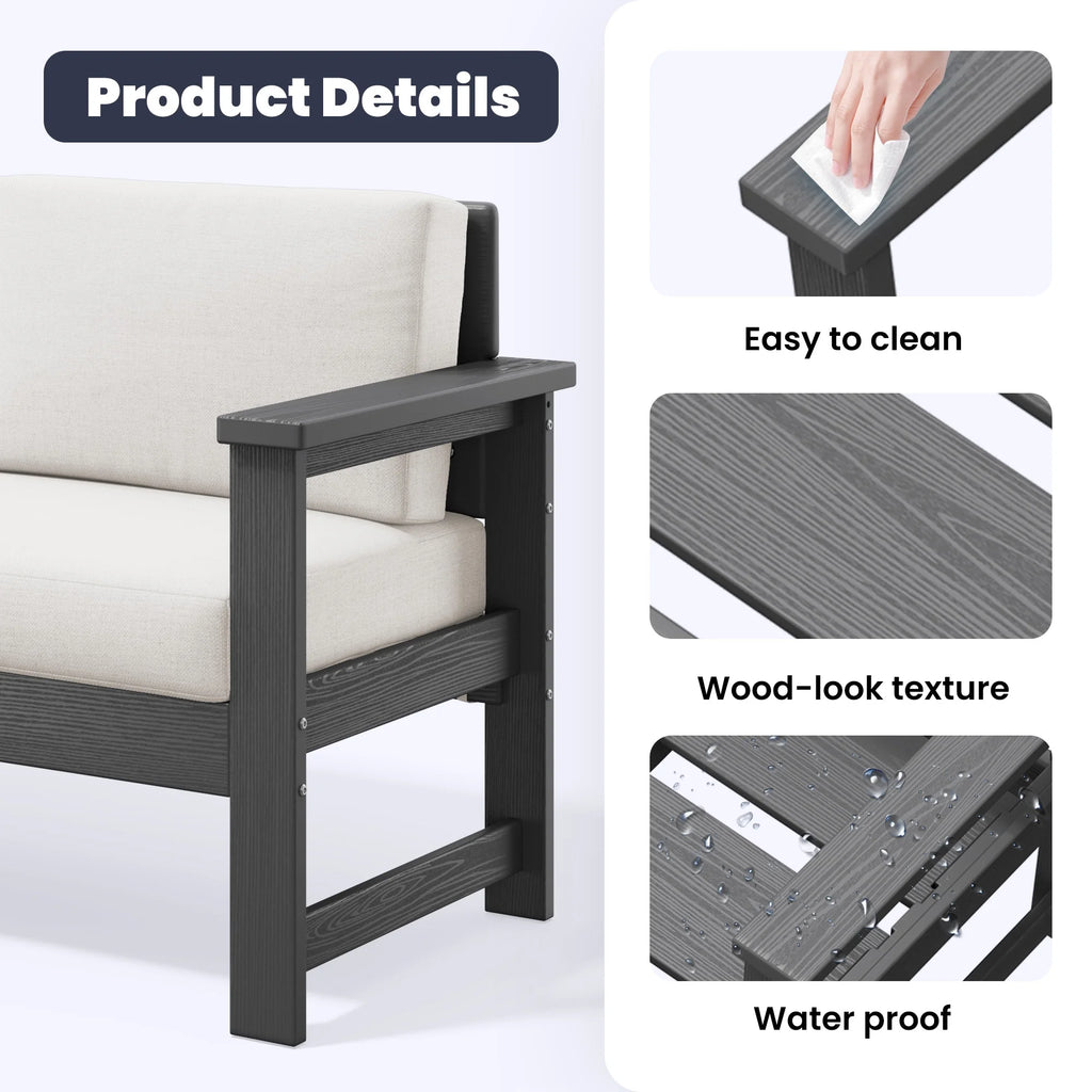 JUSTLET Patio Furniture Sets,2 Pieces Outdoor Chairs With Gray Cushions, Black