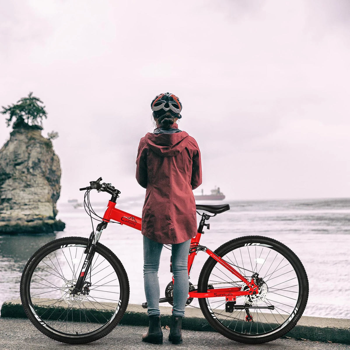 Ktaxon Folding 21 Shimano Speed 26" Wheel Riding Mountain Bike, Steel Frame Trail Road Bicycle, for Men and Women, Red
