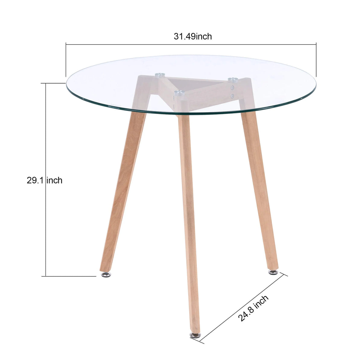 Ivinta Modern Round Glass Home Kitchen Small Dining Table Brown Oak Legs 31.5 inch