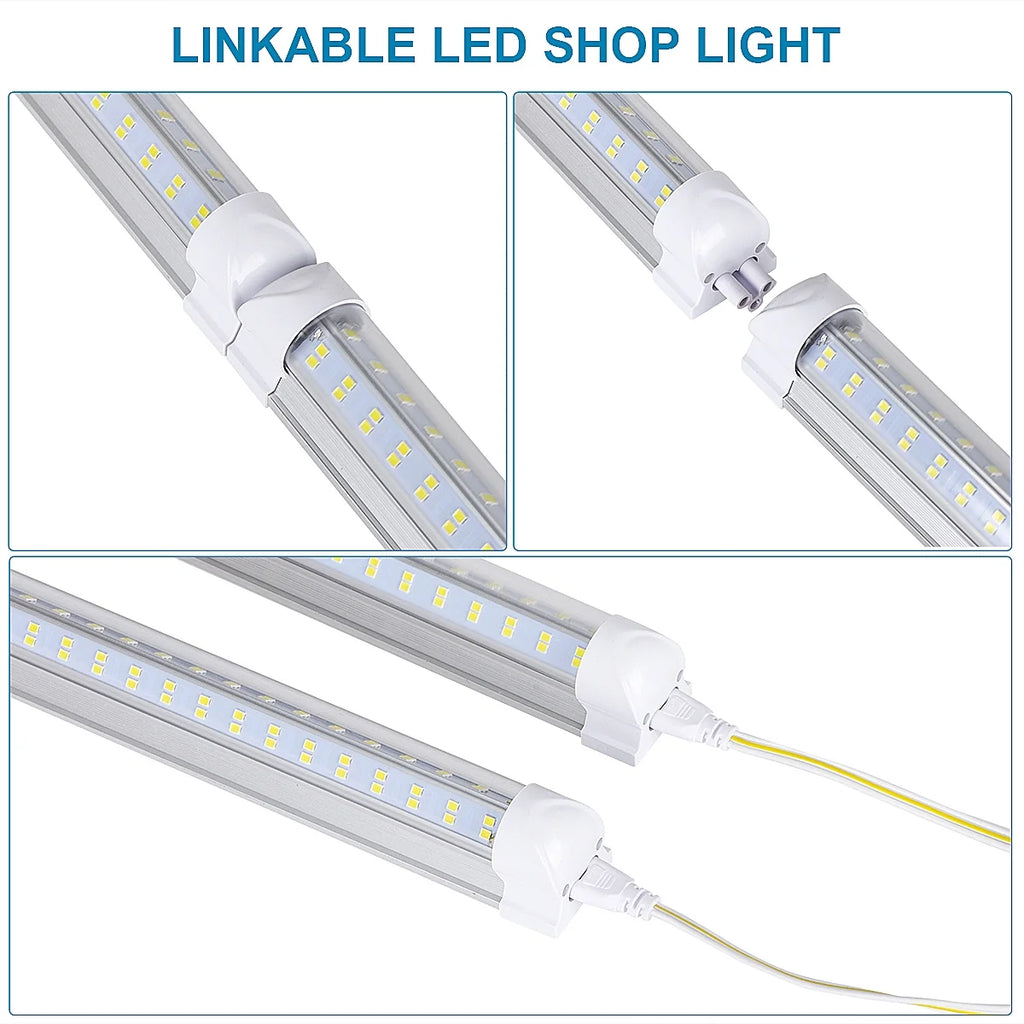 (10-Pack) 8ft LED Shop Light Fixture, V Shape 150W 18800LM 6000K ( Cold White),8 Foot , 96'' T8 Integrated LED Tube, Linkable Led Bulbs for Garage, Warehouse, Plug and Play, Clear Lens