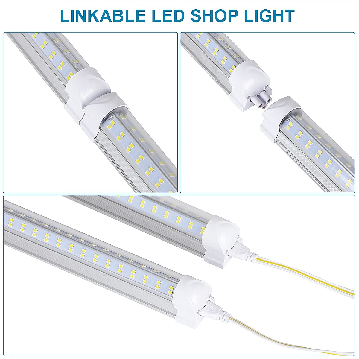 (10-Pack) 8ft LED Shop Light Fixture, V Shape 150W 18800LM 6000K ( Cold White),8 Foot , 96'' T8 Integrated LED Tube, Linkable Led Bulbs for Garage, Warehouse, Plug and Play, Clear Lens