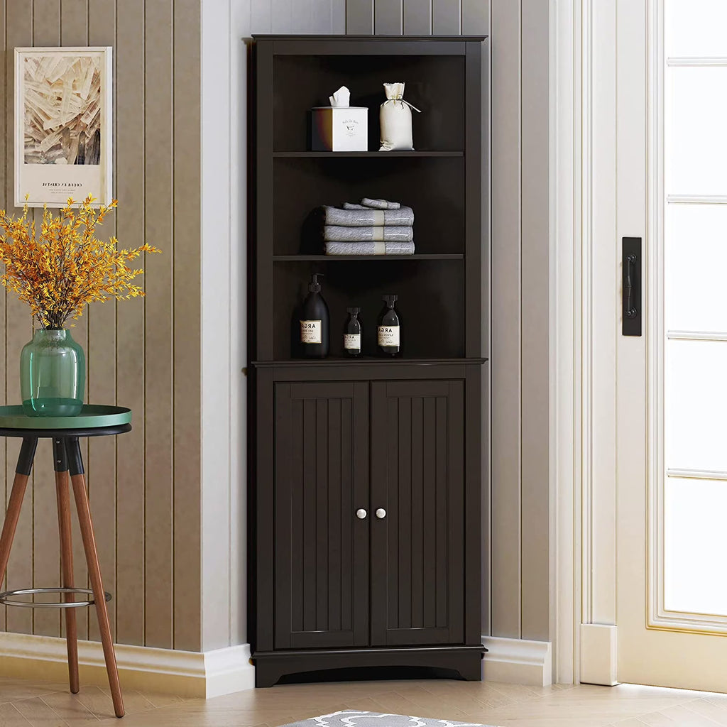 Spirich Tall Corner Cabinet with 2 -Shutter Doors, free-standing floor cabinet, White