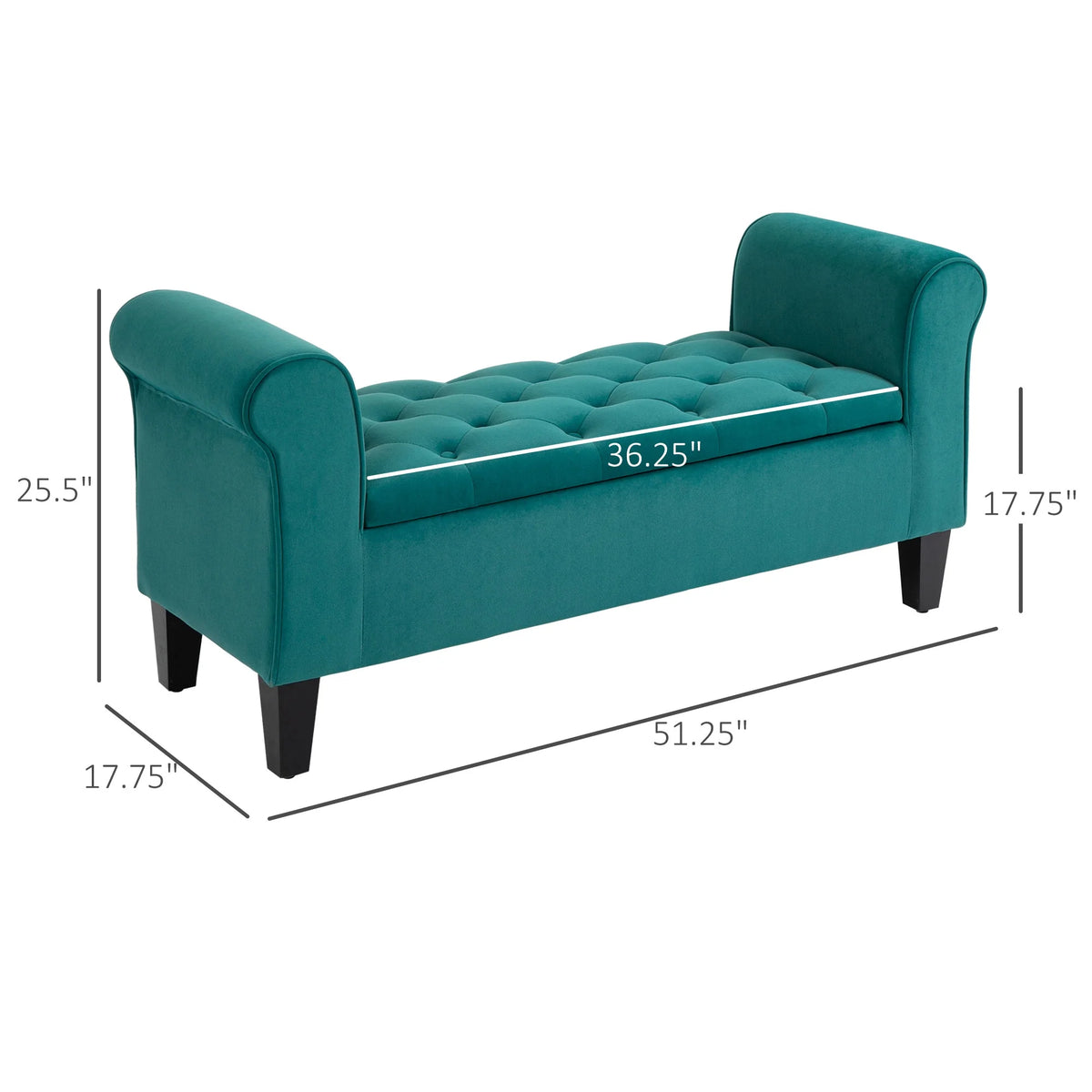 HOMCOM Button-Tufted Storage Ottoman Bench, Upholstered Bench with Rolled Armrests for Living Room or Hallway, Blue