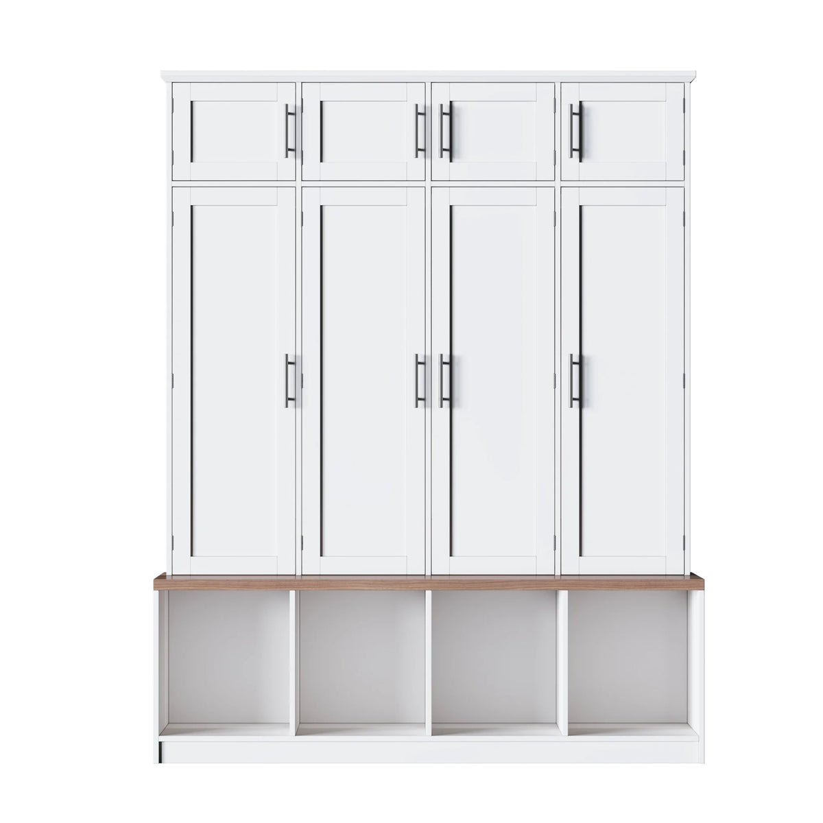 Euroco Entryway Hall Tree with Bench, Shoe Storage, Coat Hooks & Cabinets �C Walnut Finish, Anti-Tip Design, Modern Mudroom Organizer
