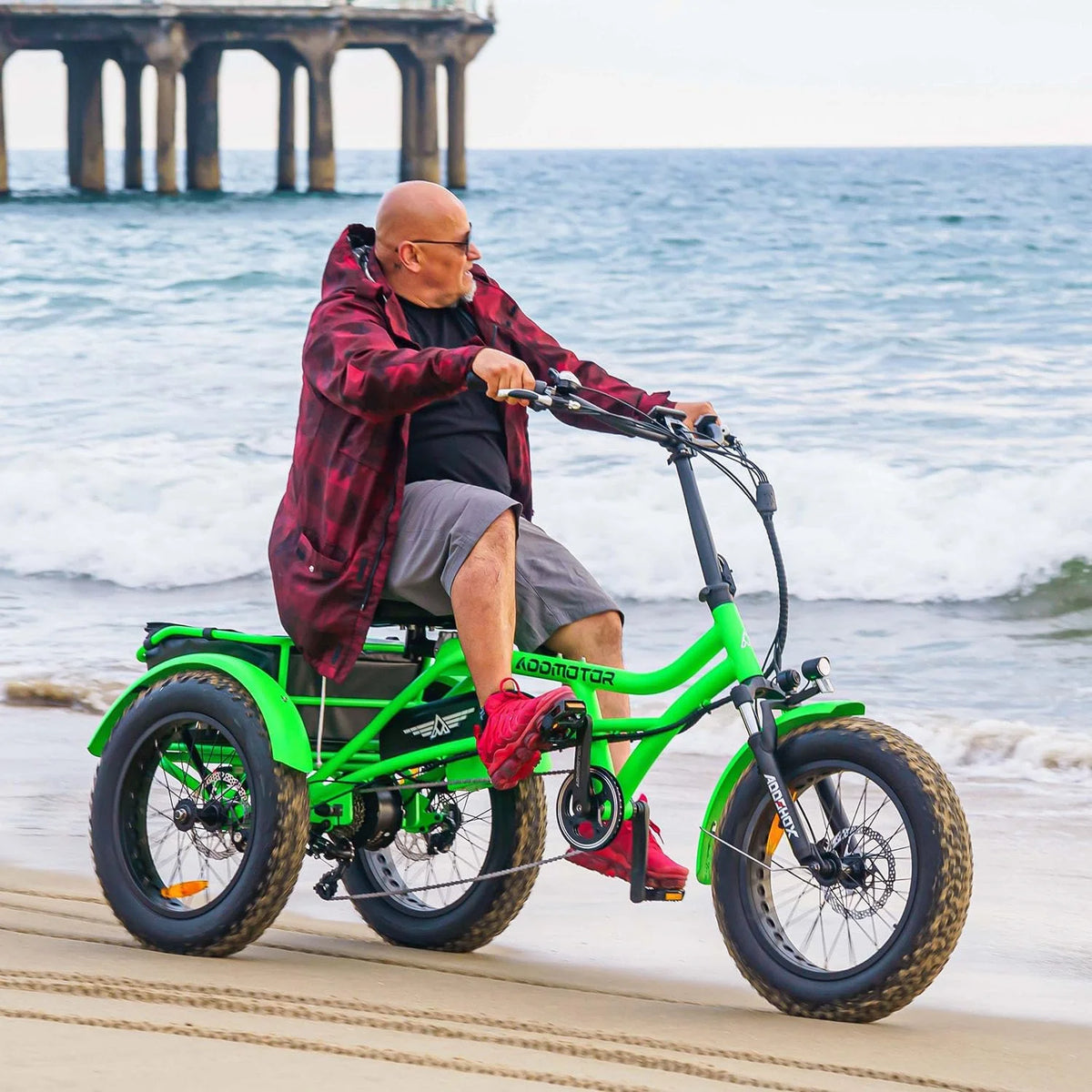 Addmotor M-360II Semi-Recumbent Electric Trike, 85MI, Fat Tire 3 Wheel Electric Bike for Adults, 750W 48V 20Ah Electric Tricycle for Seniors, 20" Electric Trike with Speed Differential, Green