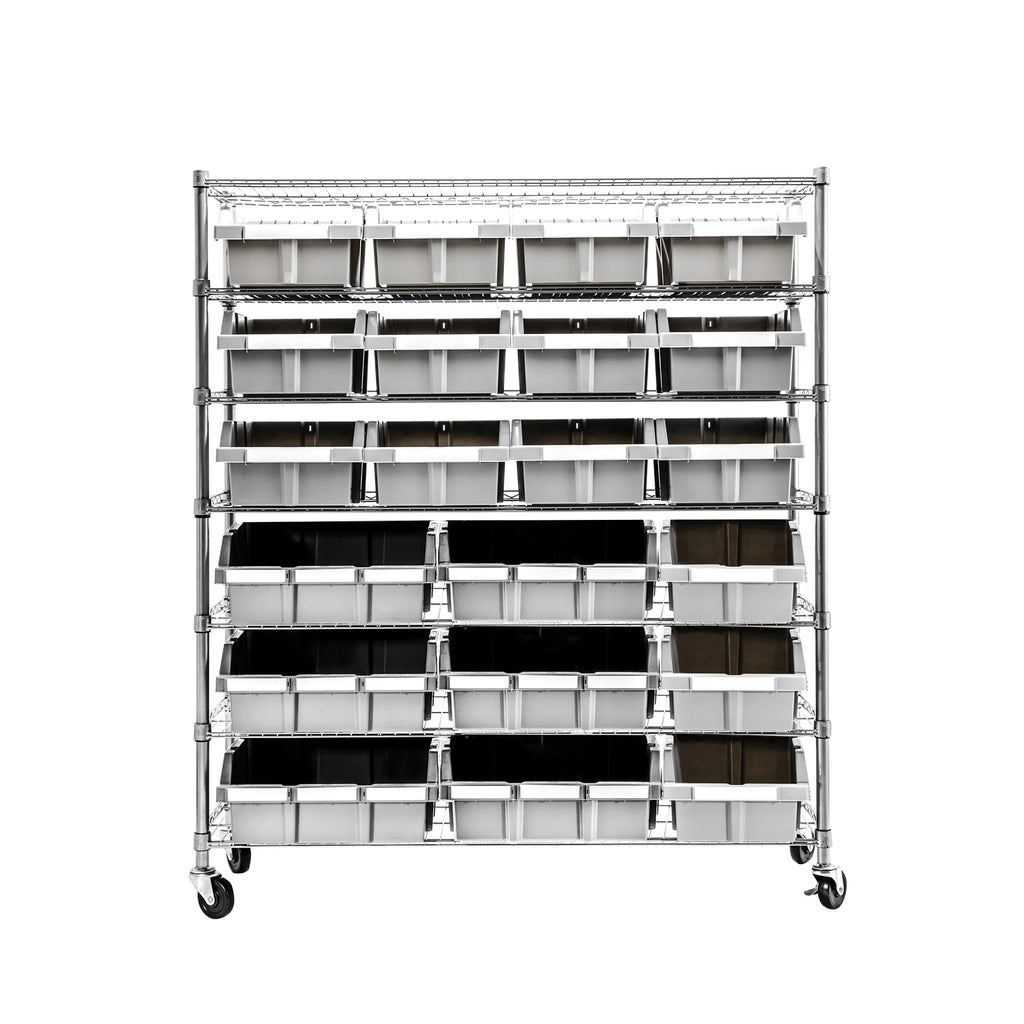 Seville Classics Extra-Wide 7-Tier NSF 21-Bin Rack, 48" W x 14" D x 56" H, Gray