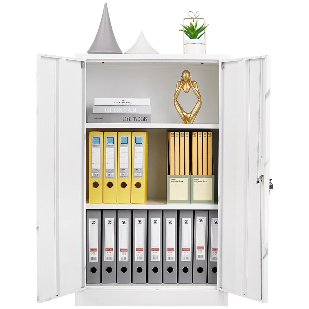 Metal Storage Cabinet with Locking Doors and Adjustable Shelf, Folding Filing Storage Cabinet, Rolling Storage Locker Cabinet for Home Office,School,Garage, White