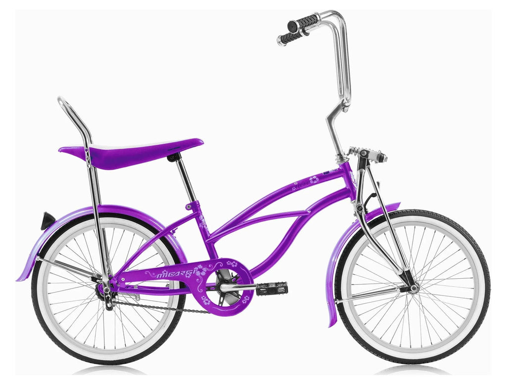 Micargi HERO 20" Beach Cruiser Coaster Brake Single Speed with Banana Seat Stainless Steel Spokes One Piece Crank Alloy Rims 36H Color: Purple