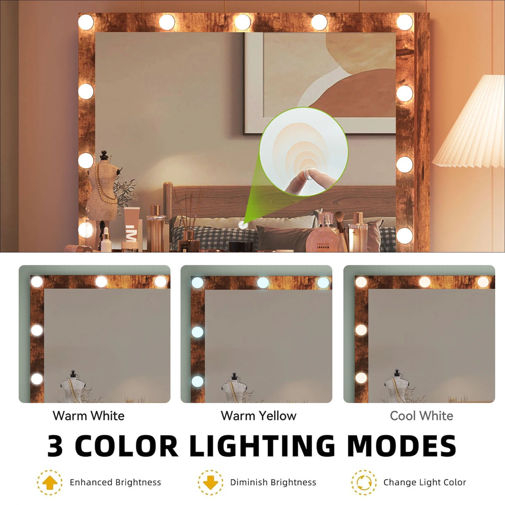 Dextrus Makeup Vanity Desk with Large Lighted Mirror and Storage - Enhance Your Beauty, Routine 4 Drawer Vanity Table with Cushioned Stool, Milky-White
