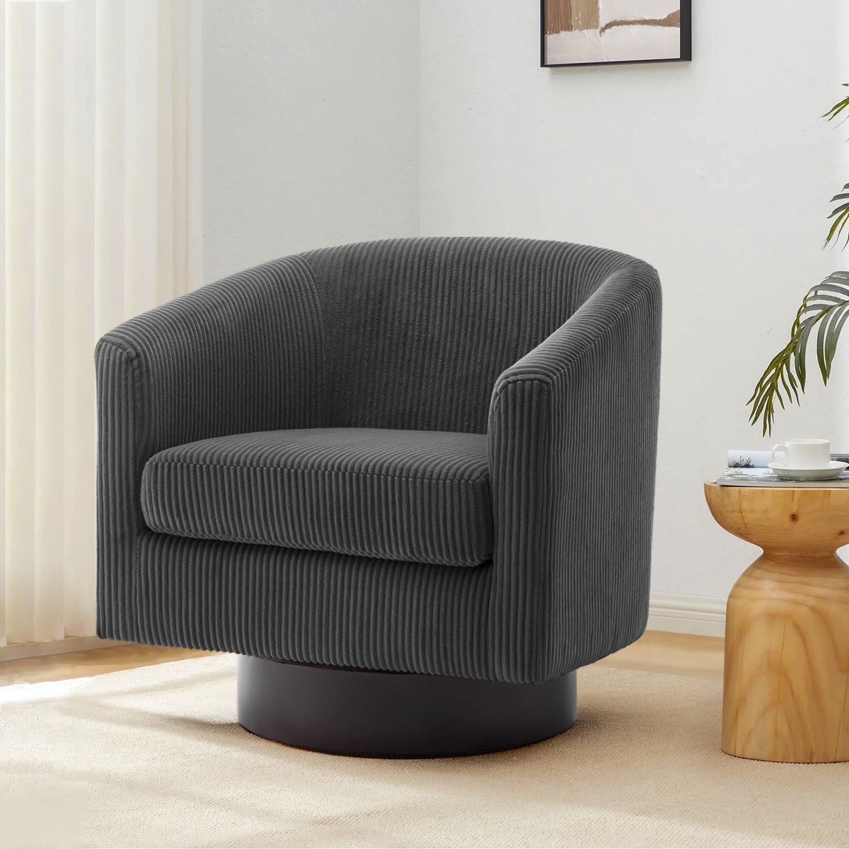 DREAMSIDEA Swivel Barrel Accent Chair for Living Room, Modern Upholstered Round Club Armchair-Cream