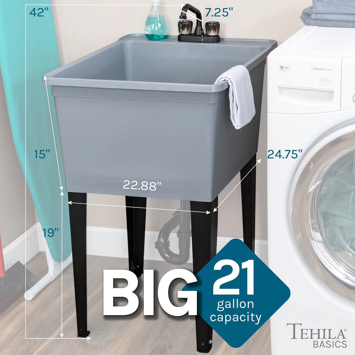 Tehila Freestanding Black Utility Sink with Black Faucet for Laundry Room