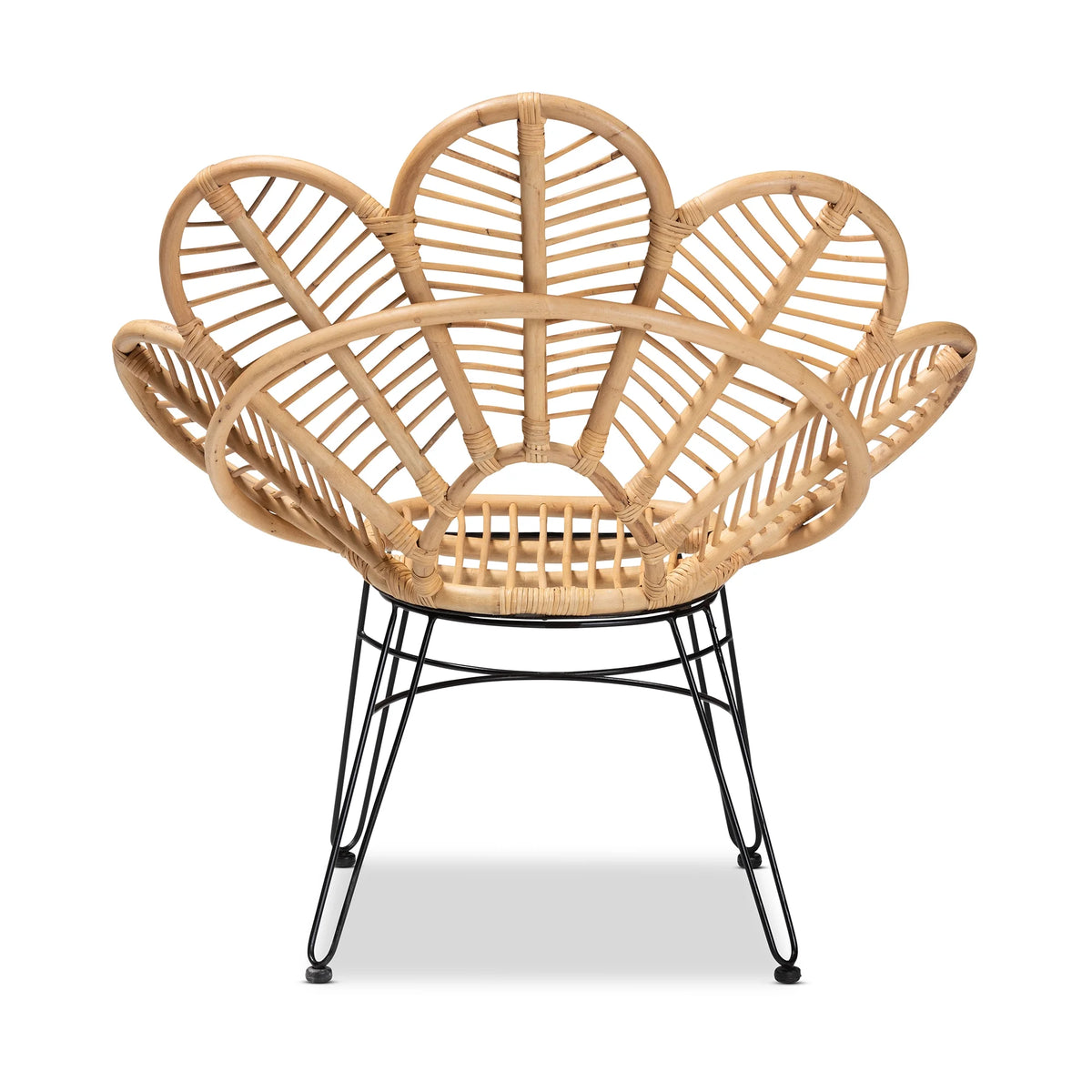 bali & pari Garan Modern Bohemian Natural Brown Rattan and Black Metal Accent Chair