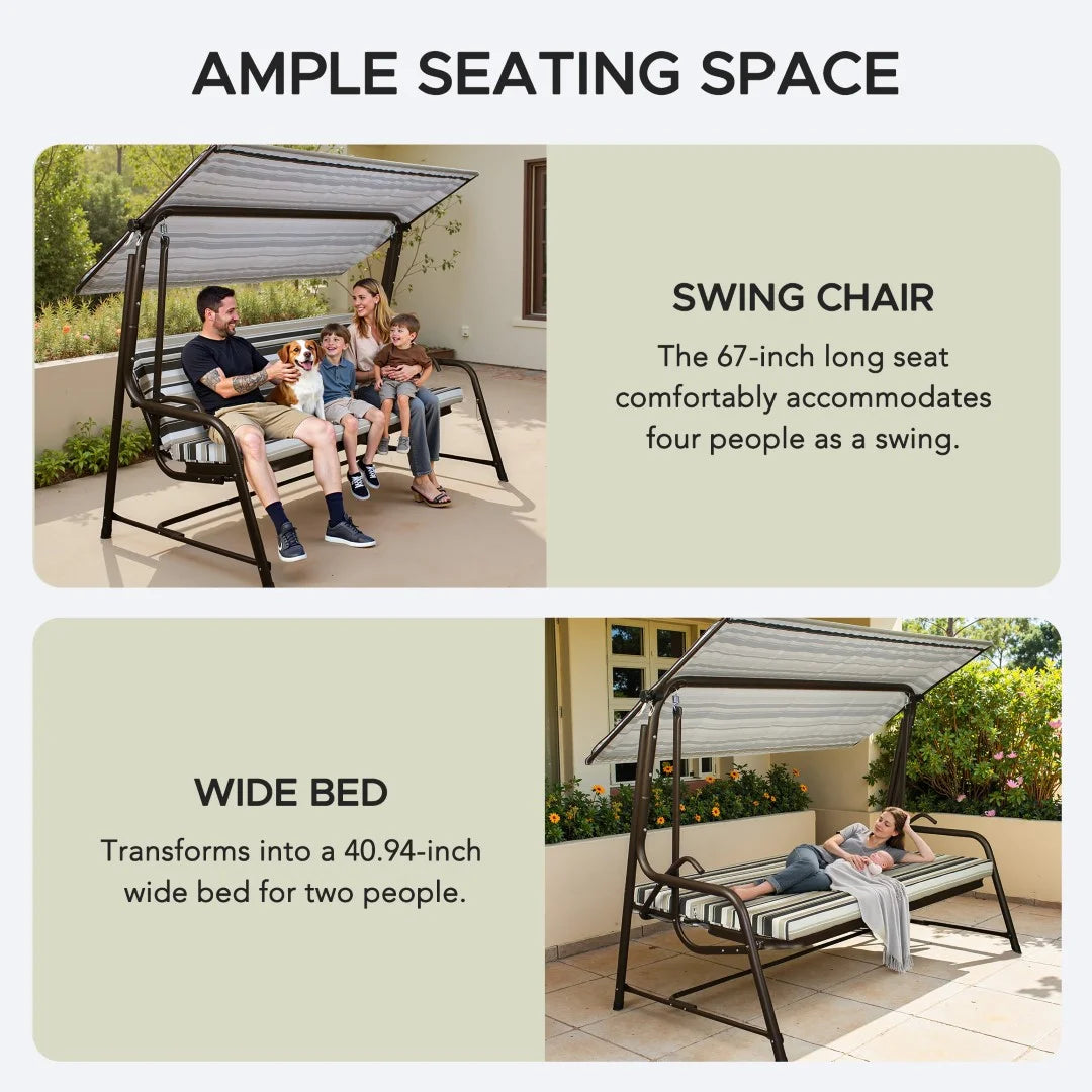 Made in Italy SUNJOY Outdoor Porch Swing, 2 Seat Patio Metal Swing with Adjustable Canopy