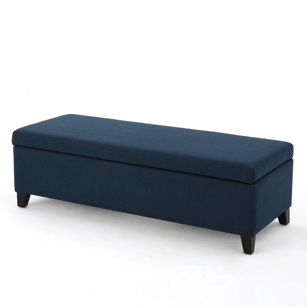 Noble House Hampton Contemporary Fabric Upholstered Storage Ottoman, White and Blue Floral
